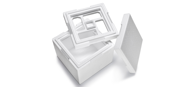 A white insulated box with intermediate ring and lid